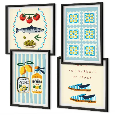 Galería de pared con patrones de frutas y cultura italiana