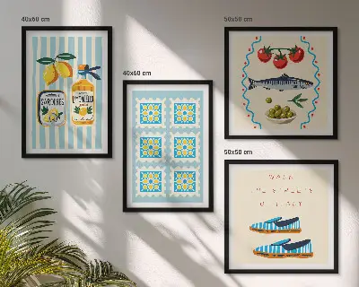 Galería de pared con patrones de frutas y cultura italiana