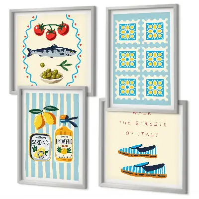 Galería de pared con patrones de frutas y cultura italiana