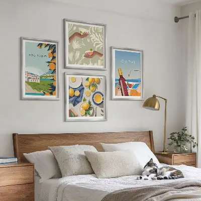 Set de cuadros modernos para salón diseño de vacaciones italianas con limones en Capri