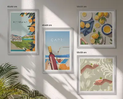 Set de cuadros modernos para salón diseño de vacaciones italianas con limones en Capri