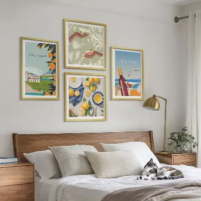 Set de cuadros modernos para salón diseño de vacaciones italianas con limones en Capri