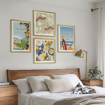Set de cuadros modernos para salón Vacaciones italianas con limón en Capri