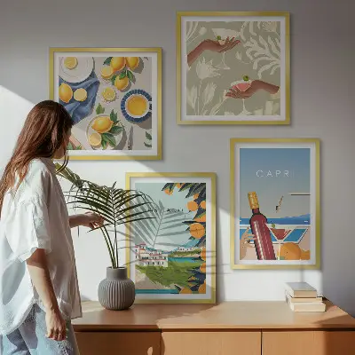 Set de cuadros modernos para salón diseño de vacaciones italianas con limones en Capri