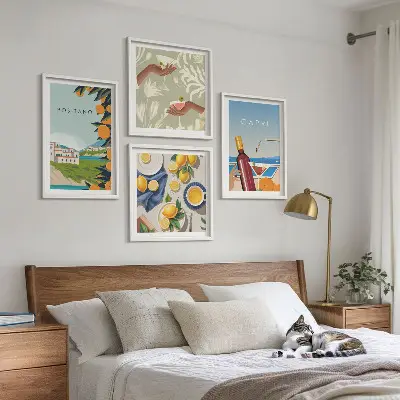 Set de cuadros modernos para salón diseño de vacaciones italianas con limones en Capri