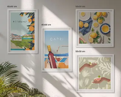 Set de cuadros modernos para salón diseño de vacaciones italianas con limones en Capri