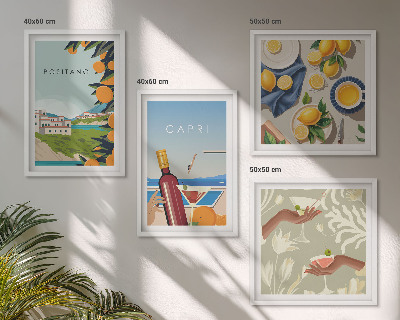 Set de cuadros modernos para salón Vacaciones italianas con limón en Capri