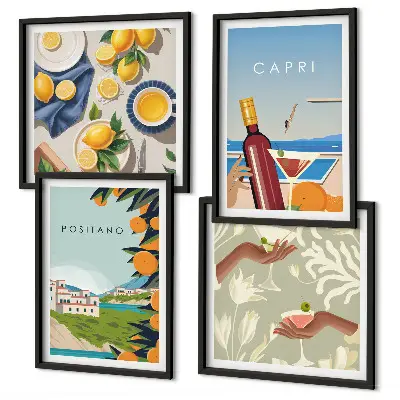 Set de cuadros modernos para salón diseño de vacaciones italianas con limones en Capri