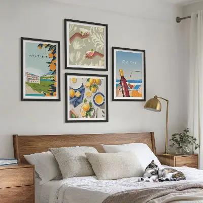 Set de cuadros modernos para salón diseño de vacaciones italianas con limones en Capri