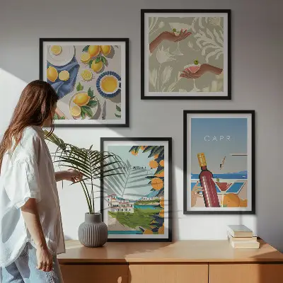 Set de cuadros modernos para salón diseño de vacaciones italianas con limones en Capri