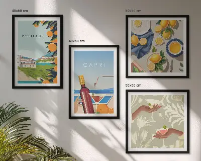 Set de cuadros modernos para salón diseño de vacaciones italianas con limones en Capri