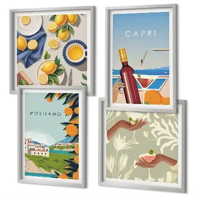 Set de cuadros modernos para salón diseño de vacaciones italianas con limones en Capri