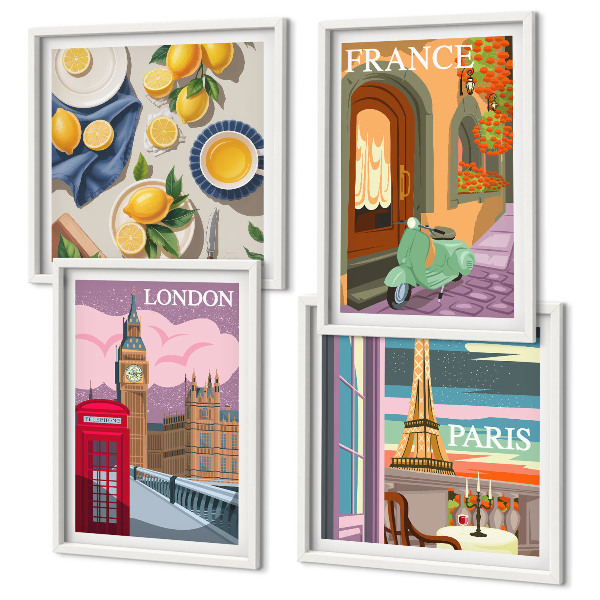 Galería de pared Paisajes urbanos de París, Londres y Francia