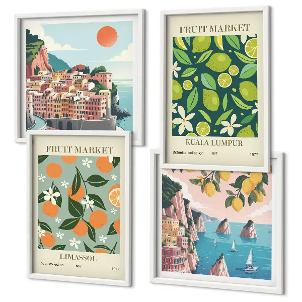 Set de cuadros modernos para salón con pósteres vintage de estampados de frutas