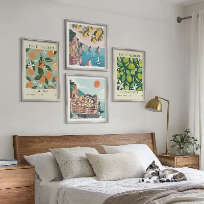 Set de cuadros modernos para salón con pósteres vintage de estampados de frutas