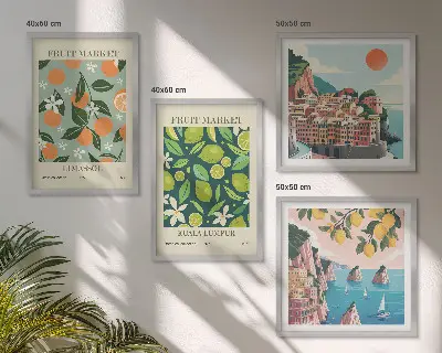 Set de cuadros modernos para salón con pósteres vintage de estampados de frutas