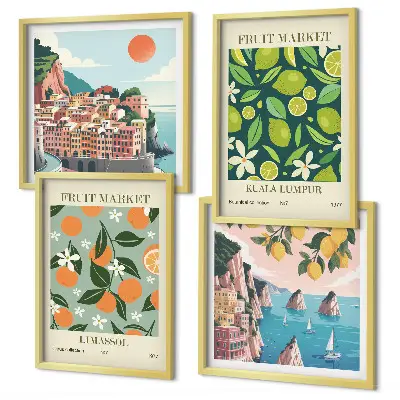 Set de cuadros modernos para salón con pósteres vintage de estampados de frutas