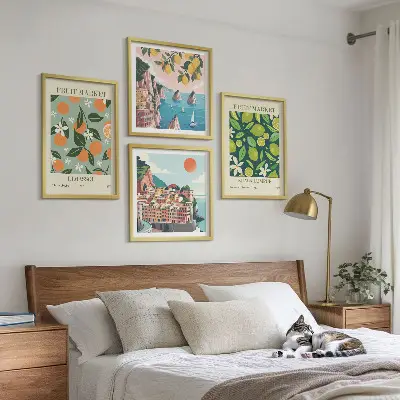 Set de cuadros modernos para salón con pósteres vintage de estampados de frutas