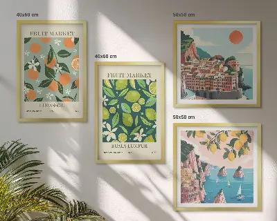 Set de cuadros modernos para salón con pósteres vintage de estampados de frutas