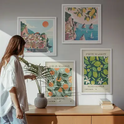 Set de cuadros modernos para salón con pósteres vintage de estampados de frutas