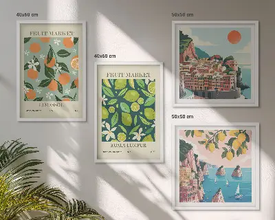 Set de cuadros modernos para salón con pósteres vintage de estampados de frutas