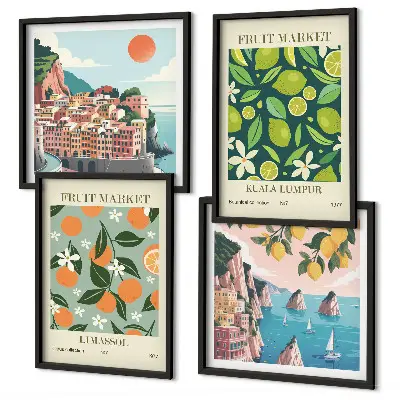 Set de cuadros modernos para salón con pósteres vintage de estampados de frutas