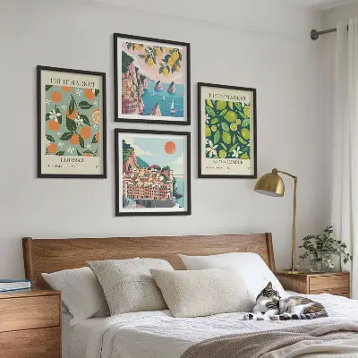 Set de cuadros modernos para salón con pósteres vintage de estampados de frutas
