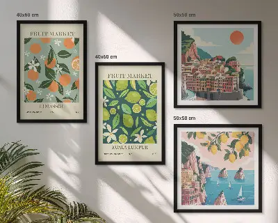 Set de cuadros modernos para salón con pósteres vintage de estampados de frutas