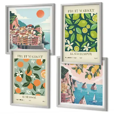 Set de cuadros modernos para salón con pósteres vintage de estampados de frutas