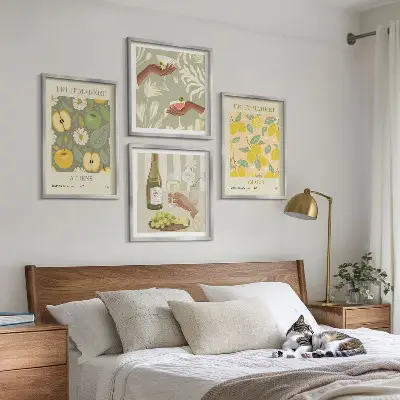 Set de 4 cuadros decorativos con diseño de vino italiano y frutas