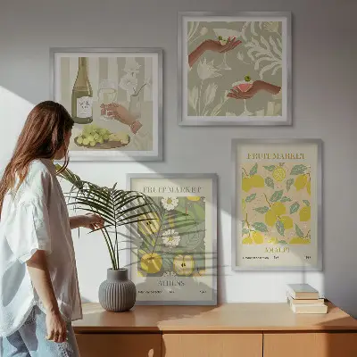 Set de 4 cuadros decorativos con diseño de vino italiano y frutas