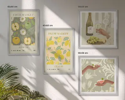 Set de 4 cuadros decorativos con diseño de vino italiano y frutas