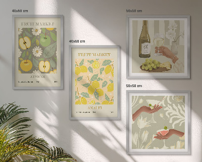 Set de 4 cuadros para salón Vino italiano con estampados frutales
