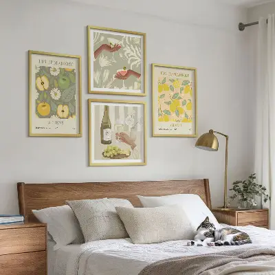 Set de 4 cuadros decorativos con diseño de vino italiano y frutas