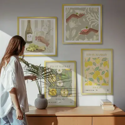 Set de 4 cuadros decorativos con diseño de vino italiano y frutas
