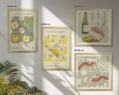Set de 4 cuadros decorativos con diseño de vino italiano y frutas