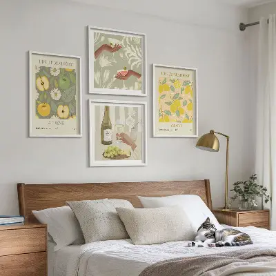 Set de 4 cuadros decorativos con diseño de vino italiano y frutas