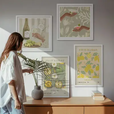 Set de 4 cuadros decorativos con diseño de vino italiano y frutas