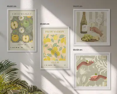 Set de 4 cuadros decorativos con diseño de vino italiano y frutas