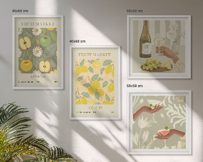 Set de 4 cuadros para salón Vino italiano con estampados frutales