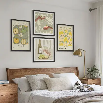 Set de 4 cuadros decorativos con diseño de vino italiano y frutas