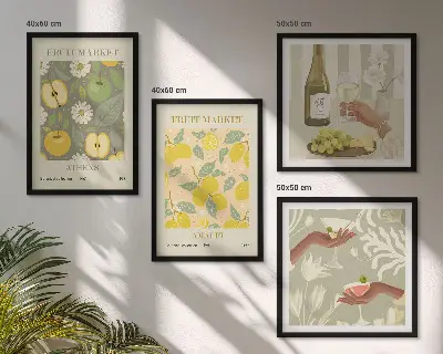 Set de 4 cuadros decorativos con diseño de vino italiano y frutas