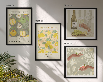 Set de 4 cuadros para salón Vino italiano con estampados frutales