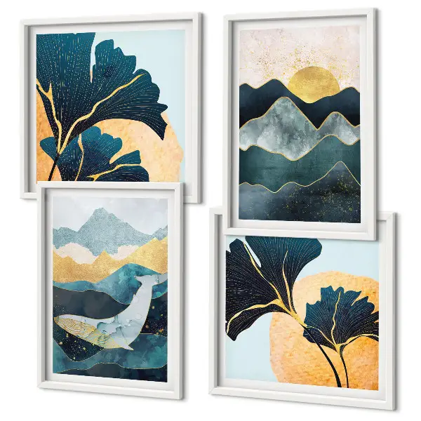 Galería de pared con diseño de montañas abstractas estéticas