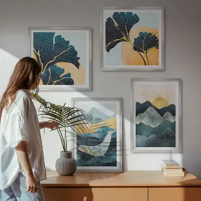 Galería de pared con diseño de montañas abstractas estéticas