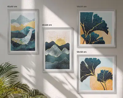 Galería de pared con diseño de montañas abstractas estéticas
