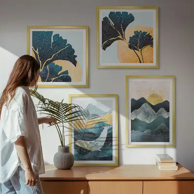 Galería de pared con diseño de montañas abstractas estéticas