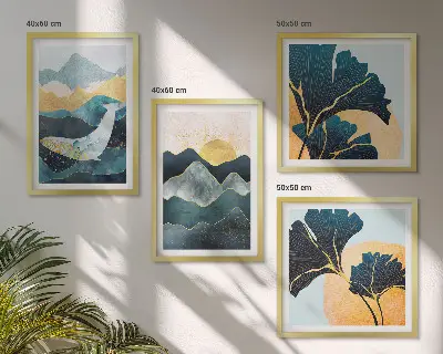 Galería de pared con diseño de montañas abstractas estéticas