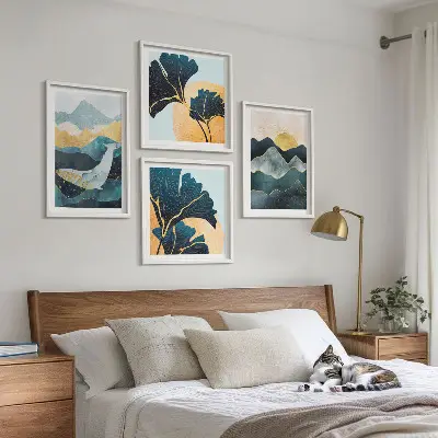 Galería de pared con diseño de montañas abstractas estéticas