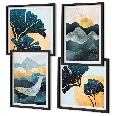 Galería de pared con diseño de montañas abstractas estéticas